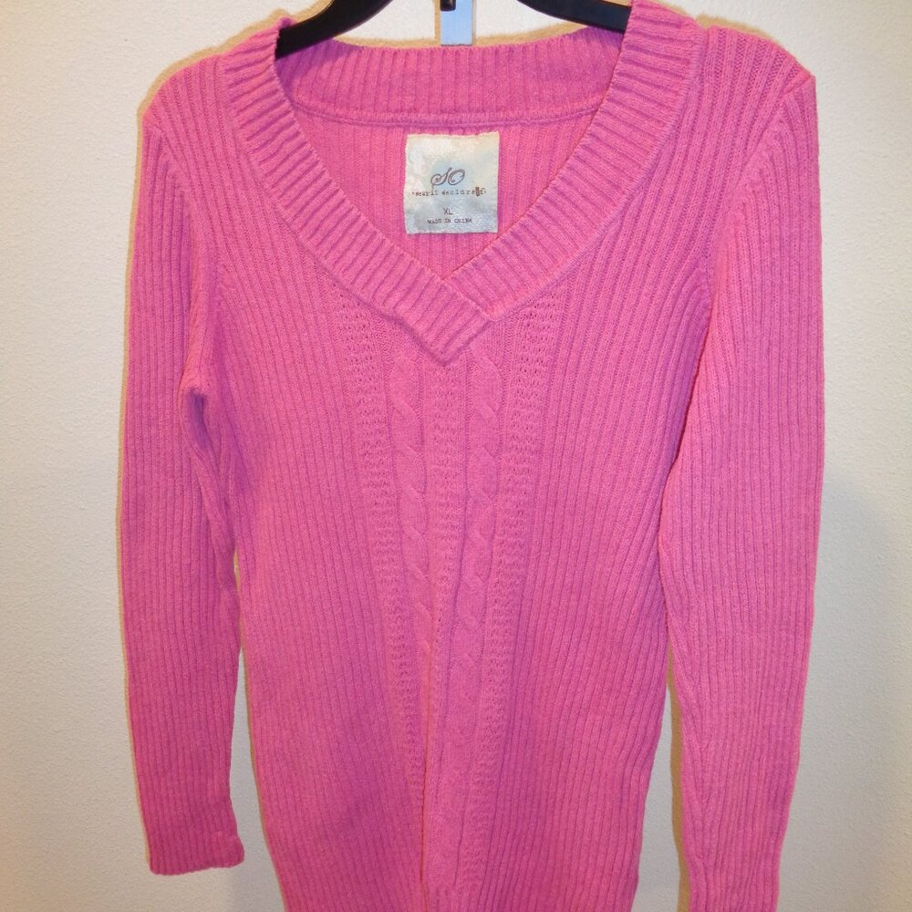 SO Junior's V-Neck Pink Long Sleeve Sweater Size XL
